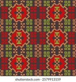 cross stitch ethnic embroidery pixel art abstract artwork seamless geometric pattern printed background fabric wallpaper hand drawn line vintage classic 

