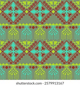 cross stitch ethnic embroidery pixel art abstract artwork seamless geometric pattern printed background fabric wallpaper hand drawn line vintage classic 
