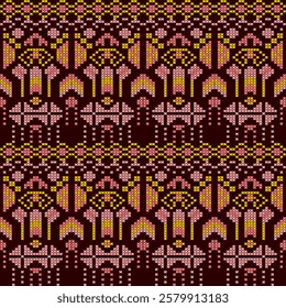 cross stitch ethnic embroidery pixel art abstract artwork seamless geometric pattern printed background fabric wallpaper hand drawn line vintage classic 

