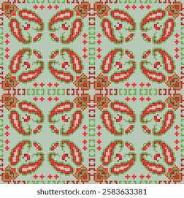 cross stitch ethnic embroidery pixel art abstract artwork seamless geometric pattern printed background fabric wallpaper hand drawn line vintage classic tiles 