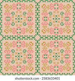 cross stitch ethnic embroidery pixel art abstract artwork seamless geometric pattern printed background fabric wallpaper hand drawn line vintage classic tiles 