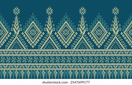 Cross Stitch, Ethnic Geometric Patterns, Pixel Art, Vector Illustration, Aztec Style, Abstract Background, Embroidery Design for Sari, Clothes, Batik, Knitting, Needlework, Ikkat, Traditional Design