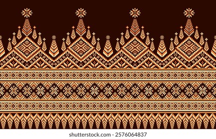 Cross Stitch, Ethnic Geometric Patterns, Pixel Art, Vector Illustration, Aztec Style, Abstract Background, Embroidery Design for Sari, Clothes, Batik, Knitting, Needlework, Ikkat, Traditional Design