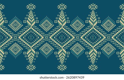 Cross Stitch, Ethnic Geometric Patterns, Pixel Art, Vector Illustration, Aztec Style, Abstract Background, Embroidery Design for Sari, Clothes, Batik, Knitting, Needlework, Ikkat, Traditional Design