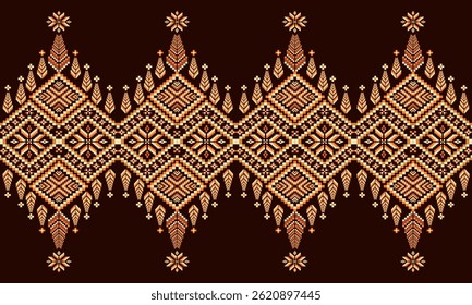 Cross Stitch, Ethnic Geometric Patterns, Pixel Art, Vector Illustration, Aztec Style, Abstract Background, Embroidery Design for Sari, Clothes, Batik, Knitting, Needlework, Ikkat, Traditional Design