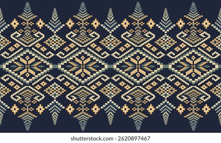 Cross Stitch, Ethnic Geometric Patterns, Pixel Art, Vector Illustration, Aztec Style, Abstract Background, Embroidery Design for Sari, Clothes, Batik, Knitting, Needlework, Ikkat, Traditional Design