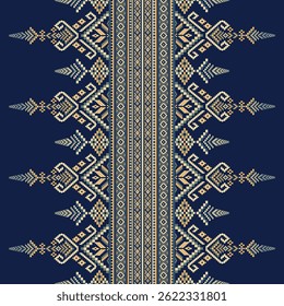 Cross Stitch, Ethnic Geometric Patterns, Pixel Art, Vector Illustration, Aztec Style, Abstract Background, Embroidery Design for Sari, Clothes, Batik, Knitting, Needlework, Ikkat, Traditional Design