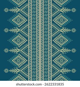 Cross Stitch, Ethnic Geometric Patterns, Pixel Art, Vector Illustration, Aztec Style, Abstract Background, Embroidery Design for Sari, Clothes, Batik, Knitting, Needlework, Ikkat, Traditional Design