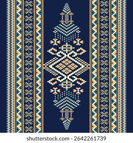 Cross Stitch, Ethnic Geometric Patterns, Pixel Art, Vector Illustration, Aztec Style, Abstract Background, Embroidery Design for Sari, Clothes, Batik, Knitting, Needlework, Ikkat, Traditional Design