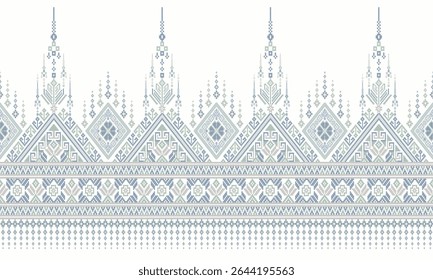 Cross Stitch, Ethnic Geometric Patterns, Pixel Art, Vector Illustration, Aztec Style, Abstract Background, Embroidery Design for Sari, Clothes, Batik, Knitting, Needlework, Ikkat, Traditional Design