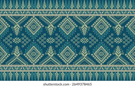 Cross Stitch, Ethnic Geometric Patterns, Pixel Art, Vector Illustration, Aztec Style, Abstract Background, Embroidery Design for Sari, Clothes, Batik, Knitting, Needlework, Ikkat, Traditional Design