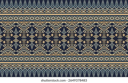 Cross Stitch, Ethnic Geometric Patterns, Pixel Art, Vector Illustration, Aztec Style, Abstract Background, Embroidery Design for Sari, Clothes, Batik, Knitting, Needlework, Ikkat, Traditional Design