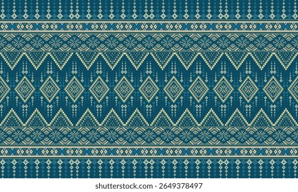 Cross Stitch, Ethnic Geometric Patterns, Pixel Art, Vector Illustration, Aztec Style, Abstract Background, Embroidery Design for Sari, Clothes, Batik, Knitting, Needlework, Ikkat, Traditional Design