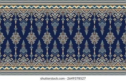 Cross Stitch, Ethnic Geometric Patterns, Pixel Art, Vector Illustration, Aztec Style, Abstract Background, Embroidery Design for Sari, Clothes, Batik, Knitting, Needlework, Ikkat, Traditional Design