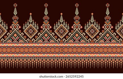 Cross Stitch, Padrões geométricos étnicos, Pixel Art, Ilustração vetorial, Estilo asteca, Fundo abstrato, Design de bordados para Sari, Roupas, Batik, Malha, Needlework, Ikkat, Design tradicional