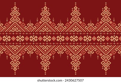 Cross stitch ethnic native pattern. Seamless pattern. Vector graphic illustration design by retro geometric indian fabric motif boho retro textile ikat colorful ornament african pixel native.