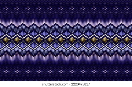 Cross stitch ethnic pattern, Vector Knitted triangle background, Embroidery vintage antique style, Purple pattern geometric decoration, Design for textile, fabric, ceramic, curtain, pillows