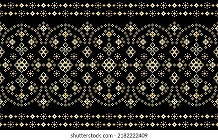 Cross Stitch. Ethnic patterns. Design for Saree, Patola, Sari, Dupatta, Vyshyvanka, rushnyk, dupatta, Clothing, fabric, batik, Knitwear, Embroidery, Ikkat, Geometric Pixel pattern. Traditional Design.