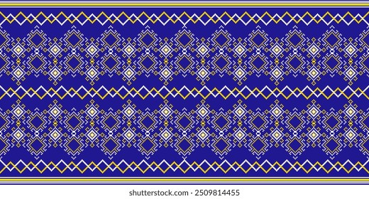 Cross Stitch. Ethnic patterns seamless. Design for Clothing, fabric, batik, Knitwear, Embroidery, Ikkat, Geometric Pixel pattern. Traditional Design