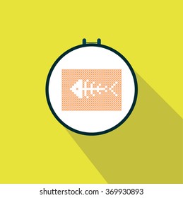 Cross Stitch Fish Postcard Flat Vector Icon