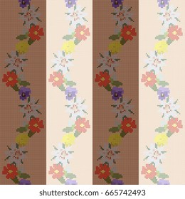 Cross stitch floral borders. Beautiful seamless pattern.