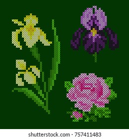 cross stitch floral elements