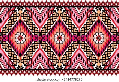 Patrón de puntos cruzados sin soldadura.Ilustración vectorial de la colección de patrones folclóricos.Diseño para textura, tela, ropa, envoltura, tarjeta, decoración, alfombra, costura cruzada, bordado de punto.