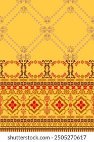 Cross Stitch Flower Ethnic Pattern Pixel Seamless Vector Geometric Traditional Pattern Cross Stitch, Text, Fabric, Clothing, Knitwear, Vintage