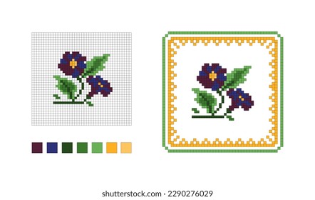Kreuzstich-Blume. Muster für Blumenstickereien. Vektorgrafik. Cartoon-Flachstil
