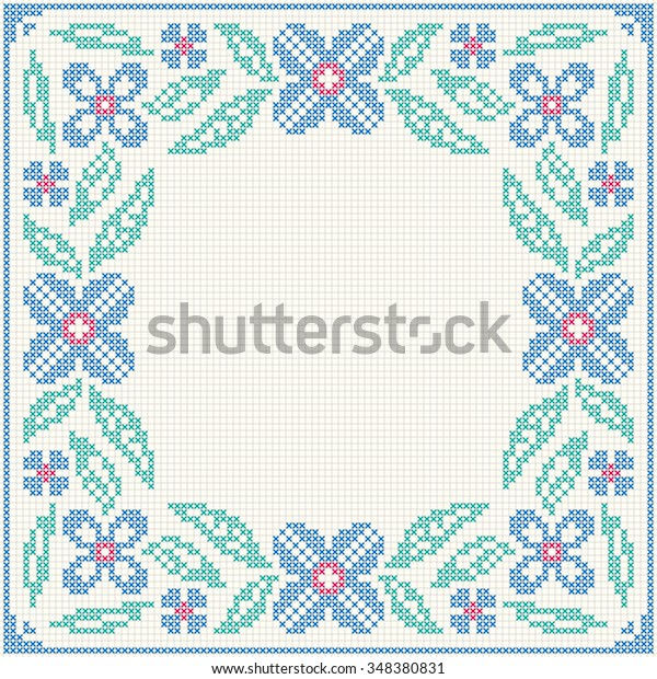 Cross Stitch Flower Pattern Floral Frame Stock Vector (Royalty Free ...