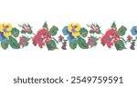 Cross stitch flowers. Floral embroidery seamless pattern, print. Ukrainian folk ethnic ornament, vector illustration.