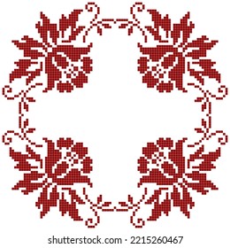 Cross Stitch Frame Pattern With Floral Elements