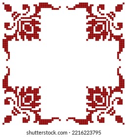 cross stitch frame pattern with floral elements