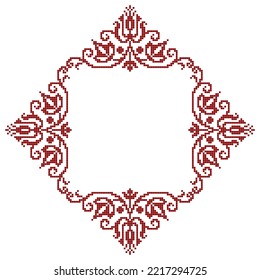 cross stitch frame pattern with floral elements