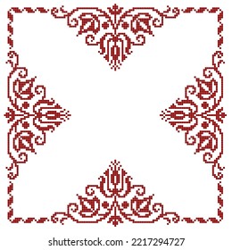 cross stitch frame pattern with floral elements