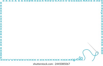 Cross stitch frame sewn with light blue thread