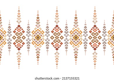 Cross Stitch. Geometric ethnic patterns. Design for Saree, Patola, Sari, Dupatta, Vyshyvanka, rushnyk, dupatta, Clothing, fabric, batik, Knitwear, Embroidery, Ikkat, Pixel pattern. Traditional Design.