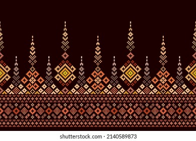 Cross Stitch. Geometric ethnic patterns. Design for Saree, Patola, Sari, Dupatta, Vyshyvanka, rushnyk, dupatta, Clothing, fabric, batik, Knitwear, Embroidery, Ikkat, Pixel pattern. Traditional Design.