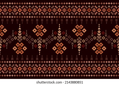 Cross Stitch. Geometric ethnic patterns. Design for Saree, Patola, Sari, Dupatta, Vyshyvanka, rushnyk, dupatta, Clothing, fabric, batik, Knitwear, Embroidery, Ikkat, Pixel pattern. Traditional Design.