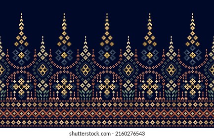 Cross Stitch. Geometric ethnic patterns. Design for Saree, Patola, Sari, Dupatta, Vyshyvanka, rushnyk, dupatta, Clothing, fabric, batik, Knitwear, Embroidery, Ikkat, Pixel pattern. Traditional Design. svg