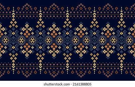 Cross Stitch. Geometric ethnic patterns. Traditional Design for Sari, Patola Saree, Dupatta, Vyshyvanka, rushnyk, Clothing, fabric, batik, Knitwear, Embroidery, Ikat, Ikkat, Pixel pattern. Vector.