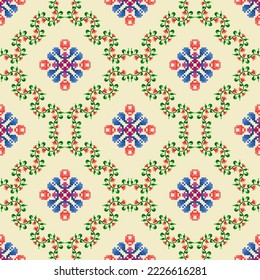 Cross Stitch. Geometric ethnic patterns. Design for Saree, Patola, Sari, Dupatta, Vyshyvanka, rushnyk, dupatta, Clothing, fabric, batik, Knitwear, Embroidery, Ikkat, Pixel pattern. Traditional Design