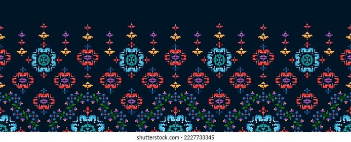 Cross Stitch. Geometric ethnic patterns. Design for Saree, Patola, Sari, Dupatta, Vyshyvanka, rushnyk, dupatta, Clothing, fabric, batik, Knitwear, Embroidery, Ikkat, Pixel pattern. Traditional Design