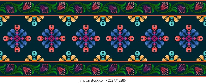 Stechmaus. Geometrische ethnische Muster. Design für Saree, Patola, Sari, Dupatta, Vyshyvanka, Rushnyk, Dupatta, Bekleidung, Stoff, Batik, Knitwear, Stickerei, Ikkat, Pixelmuster. Traditionelles Design