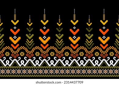 Cross Stitch. Geometric ethnic patterns. Design for Saree, Patola, Sari, Dupatta, Vyshyvanka, rushnyk, dupatta, Clothing, fabric, batik, Knitwear, Embroidery, Ikkat, Pixel pattern. Traditional Design.