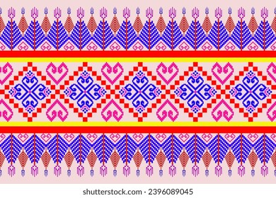 Cross Stitch. Geometric ethnic patterns. Design for Saree, Patola, Sari, Dupatta, Vyshyvanka, rushnyk, dupatta, Clothing, fabric, batik, Knitwear, Embroidery, Ikkat, Pixel pattern. Traditional Design.