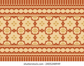 Cross Stitch. Geometric ethnic patterns. Design for Saree, Patola, Sari, Dupatta, Vyshyvanka, rushnyk, dupatta, Clothing, fabric, batik, Knitwear, Embroidery, Ikkat, Pixel pattern. Traditional Design.