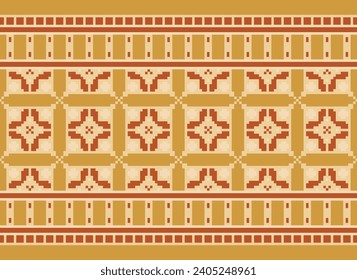 Cross Stitch. Geometric ethnic patterns. Design for Saree, Patola, Sari, Dupatta, Vyshyvanka, rushnyk, dupatta, Clothing, fabric, batik, Knitwear, Embroidery, Ikkat, Pixel pattern. Traditional Design.