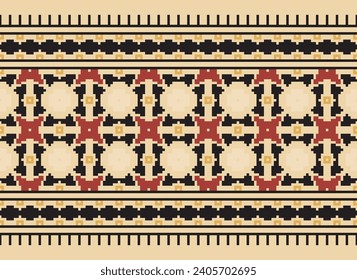 Cross Stitch. Patrones étnicos geométricos. Diseño para sari, patola, sari, dupatta, vyshyvanka, rushnyk, dupatta, ropa, tela, batik, acné, bordado, ikkat, patrón de píxeles. Diseño Tradicional.