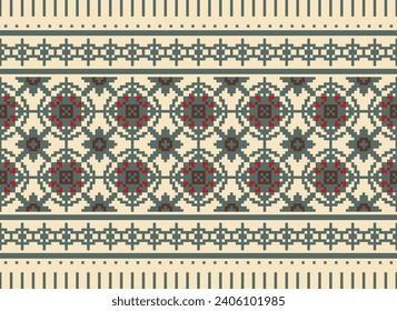 Cross Stitch. Patrones étnicos geométricos. Diseño para sari, patola, sari, dupatta, vyshyvanka, rushnyk, dupatta, ropa, tela, batik, acné, bordado, ikkat, patrón de píxeles. Diseño Tradicional.